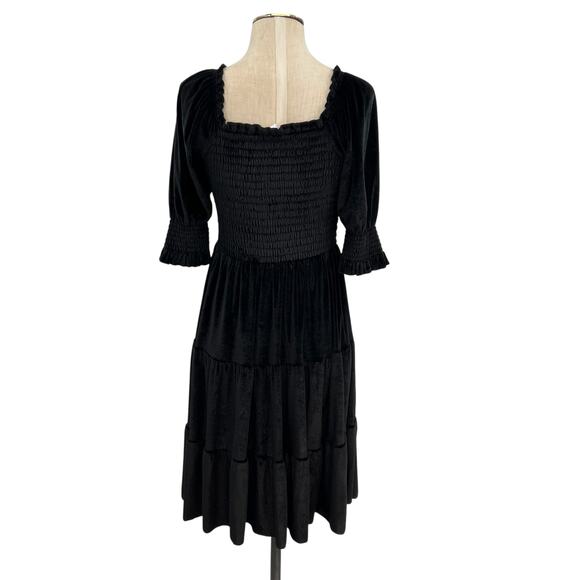 Baltic Born Bliss Smocked Velvet Dress Mini Tiered Black Size Medium - Picture 10 of 11